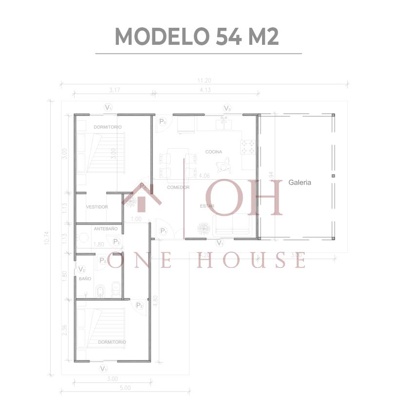 plano 54m casa prefabricada